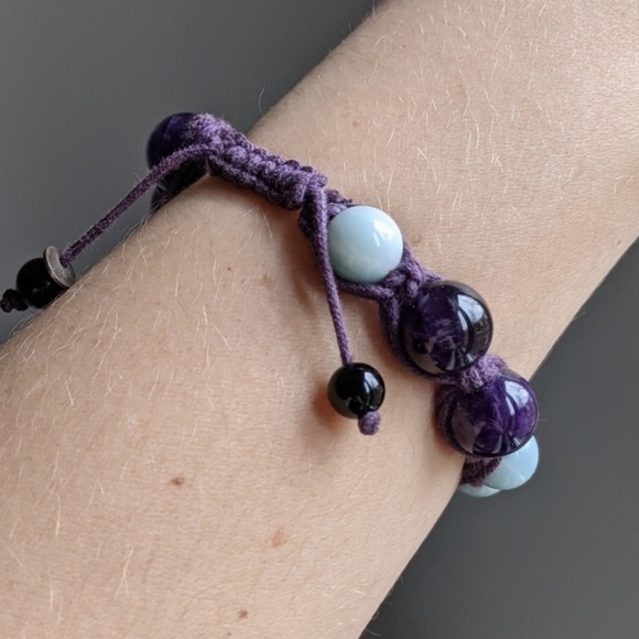 Amethyst and Amazonite round beads bracelet - Picture 2 of 5